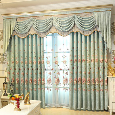 遮光雪尼尔绣花窗帘定制 欧式美式大气客厅卧室窗帘